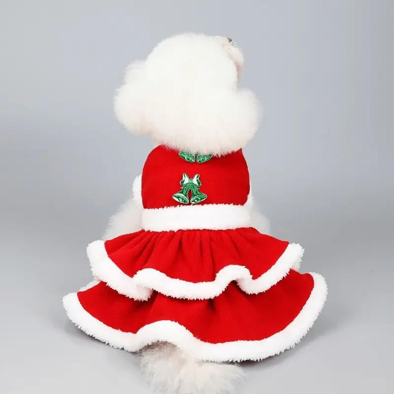 Christmas Cute Bowknot & Flower Design Pet Dress, Soft and Comfortable Pet Costume, Fashionable Pet Clothes for Holiday Party