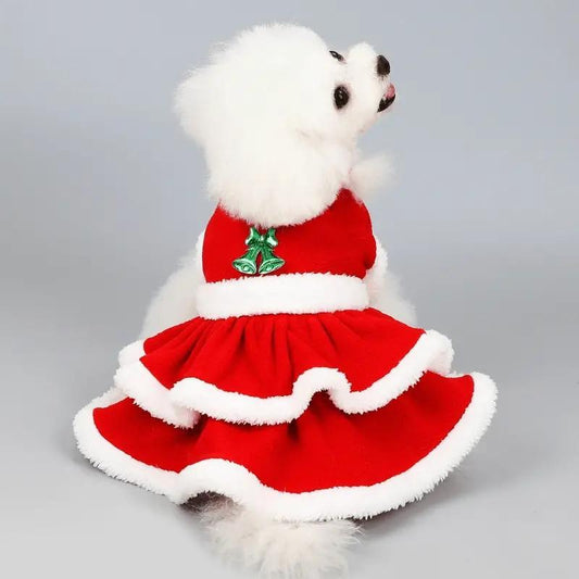 Christmas Cute Bowknot & Flower Design Pet Dress, Soft and Comfortable Pet Costume, Fashionable Pet Clothes for Holiday Party