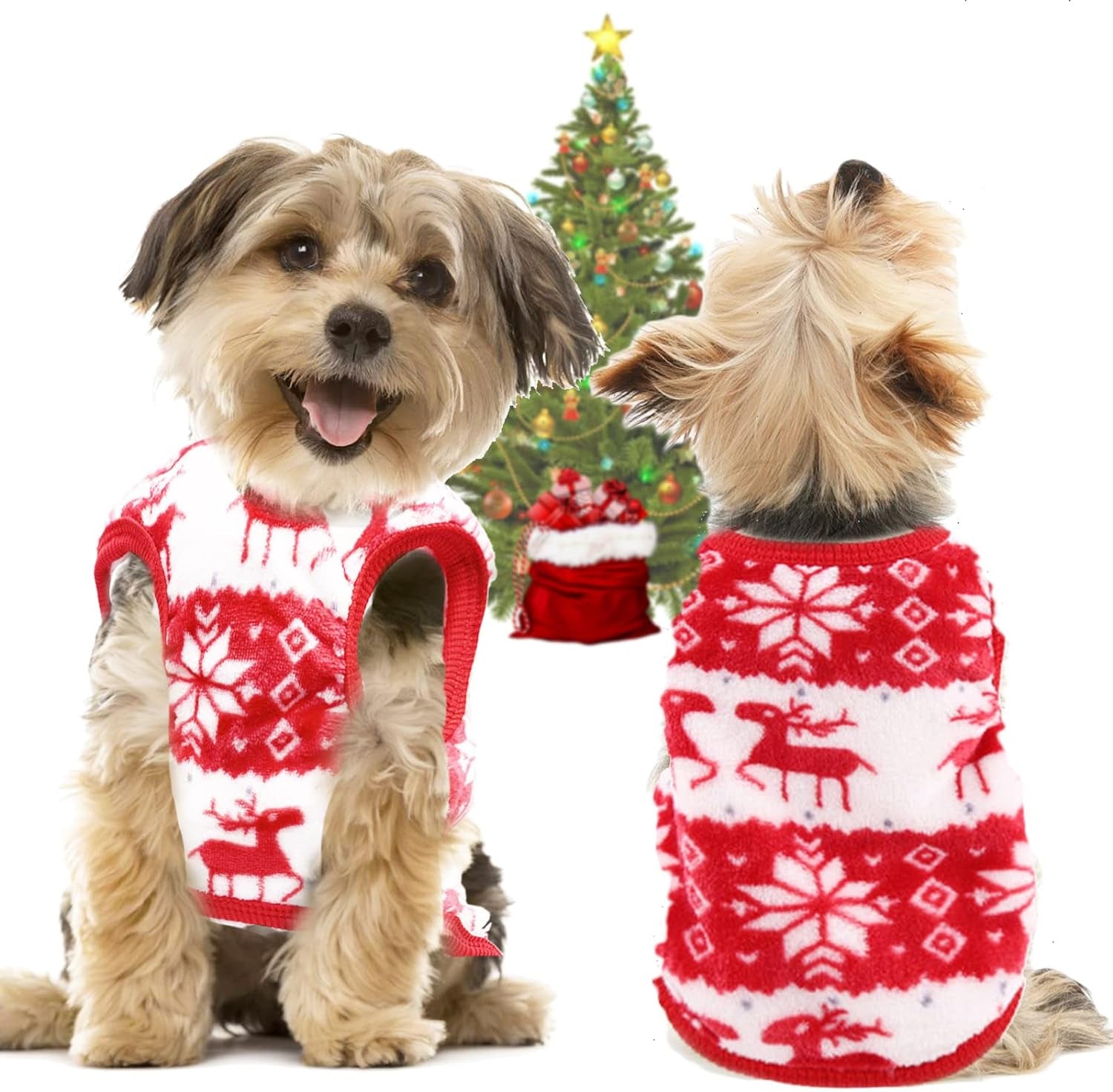 Small Dog or Cat Christmas Sweater, Pet Supplies Costume Xmas Clothes Dog Jumpers Snowflake Elk Pattern Christmas Outfits for Dogs Puppy Kitten Cats (Large, Red Snowflake)