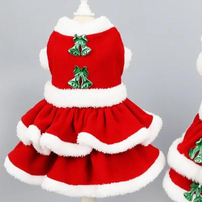 Christmas Cute Bowknot & Flower Design Pet Dress, Soft and Comfortable Pet Costume, Fashionable Pet Clothes for Holiday Party