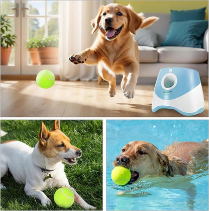 Automatic Dog Ball Launcher - Interactive Pet Trainer with 3 Tennis Balls & Adjustable Ranges for Outdoor Fun & Anti-Depression Enrichment!