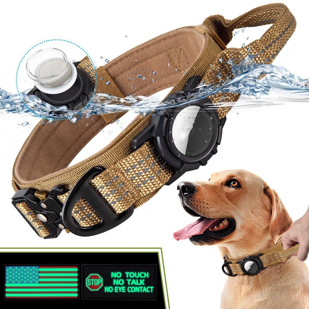 Tactical Waterproof Dog Collar Airtag Protective Cover Pet Collar