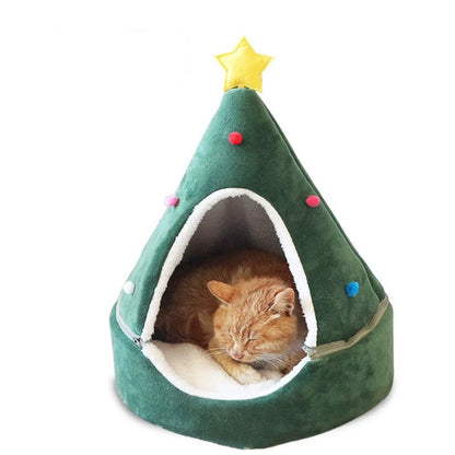 Festive Christmas Tree Cat Bed - Holiday Cheer for Your Feline Friend!