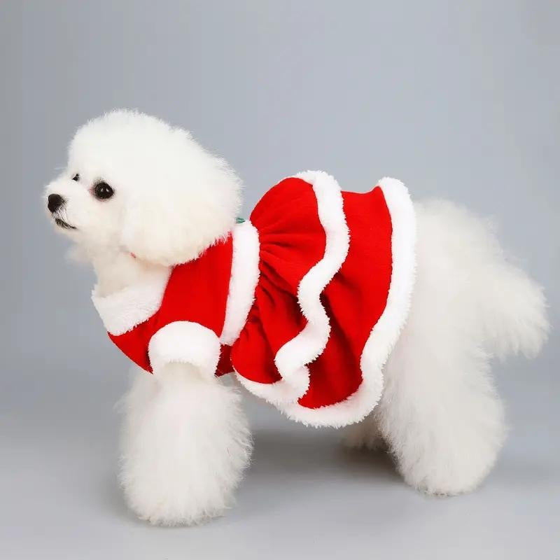 Christmas Cute Bowknot & Flower Design Pet Dress, Soft and Comfortable Pet Costume, Fashionable Pet Clothes for Holiday Party