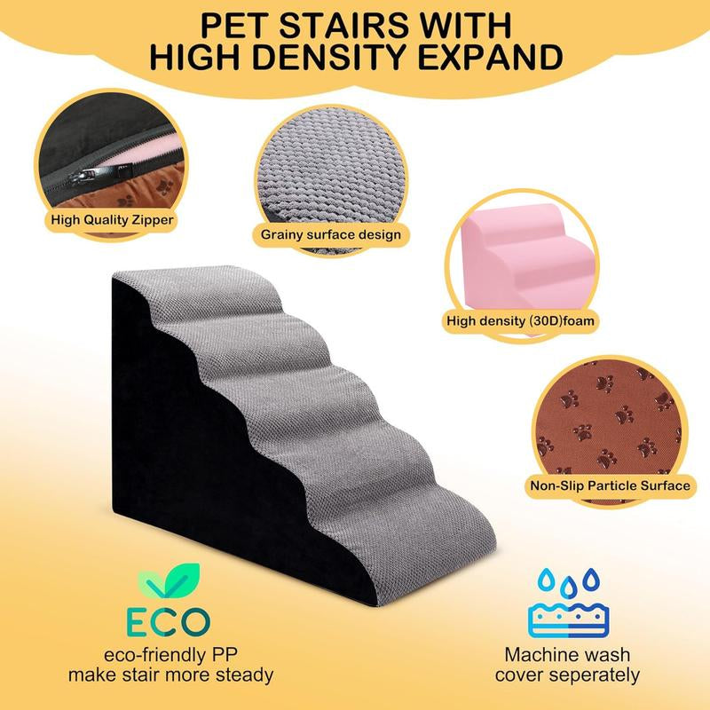 Pet Stairs for High Bed,4-5 Steps Dog Stairs Portable Indoor High Density Foam Removable Washable Cover Dog Ramp for Puppies, Older, and Injured Pets,Dog Furniture Couch Bed