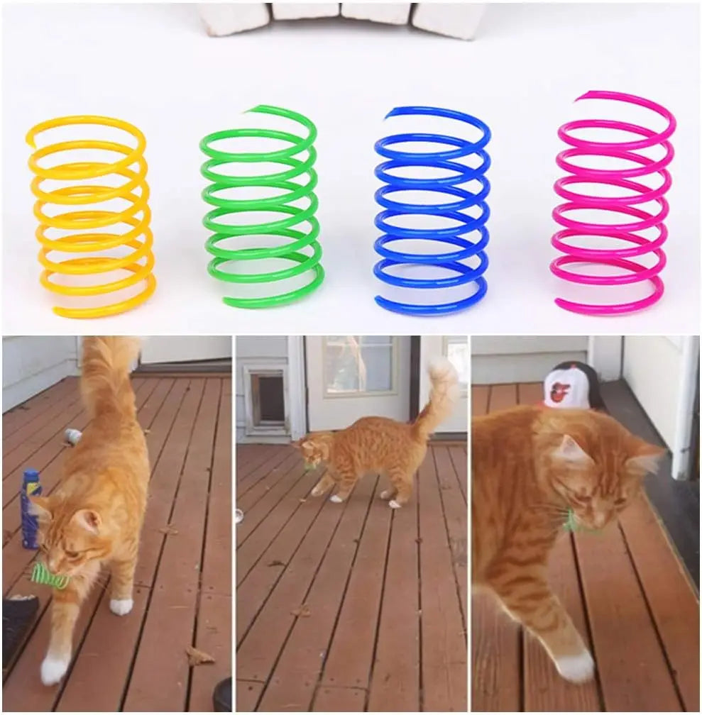 4/200Pcs Colorful Cat Spring Toys – Interactive Spiral Coil for Hunting & Swatting