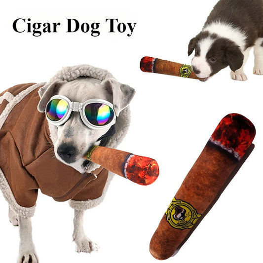 "Durable Plush Cigar Shaped Dog Toy – Squeaky, Chew-Resistant & Fun!"