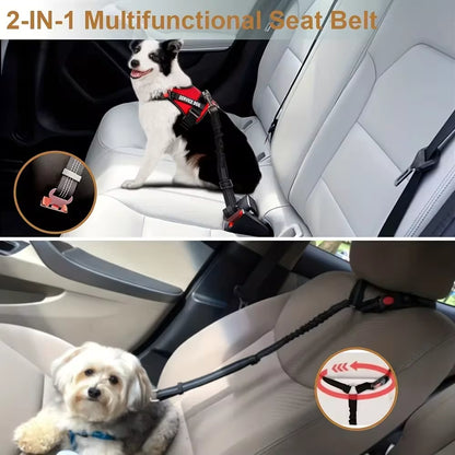 Adjustable 2-Pack Dog Seat Belt - Elastic Bungee Buffer & Reflective Safety Harness for Vehicle Travel