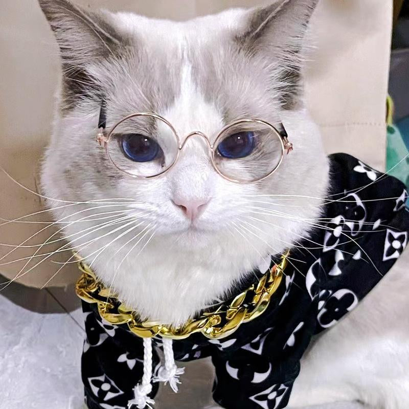 Fashion Eye Glasses for Cats, Retro Circular Cool Sunglasses, Pet Costume Supplies, round Frame Glasses Photo Props for Small Medium Pets Kids Boys Girls