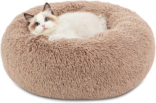 Bedsure Calming Cat Beds for Indoor Cats - Small Cat Bed Washable 20 Inches, Anti-Slip round Fluffy Plush Faux Fur Pet Bed, Fits up to 15 Lbs Pets