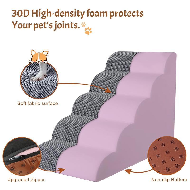 Pet Stairs for High Bed,4-5 Steps Dog Stairs Portable Indoor High Density Foam Removable Washable Cover Dog Ramp for Puppies, Older, and Injured Pets,Dog Furniture Couch Bed