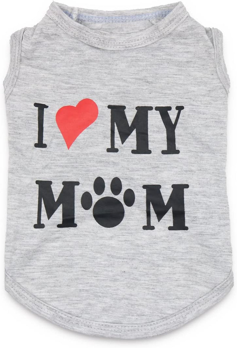 Droolingdog Dog Clothes Puppy Shirts I Love My Mom Dog T Shirt for Small Dogs, Small, Grey