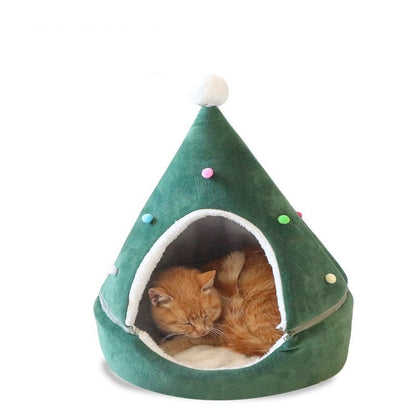 Festive Christmas Tree Cat Bed - Holiday Cheer for Your Feline Friend!