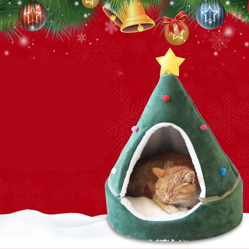 Festive Christmas Tree Cat Bed - Holiday Cheer for Your Feline Friend!