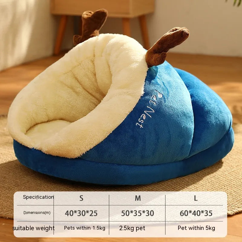 Cozy Winter Pet Bed & Slippers – Soft Nest for Cats & Dogs