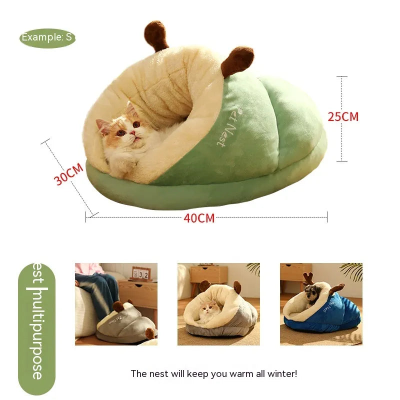 Cozy Winter Pet Bed & Slippers – Soft Nest for Cats & Dogs